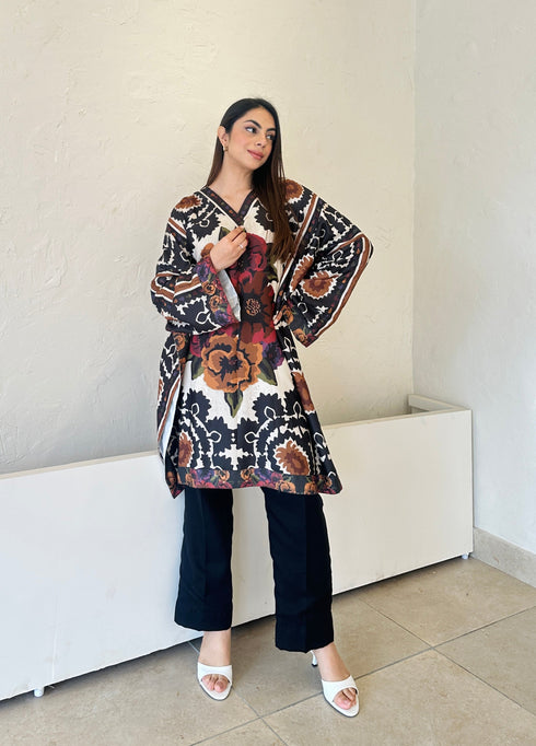 Black Winter Pashmina Kaftaan Set